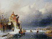 Charles Leickert Ice View With Skaters oil